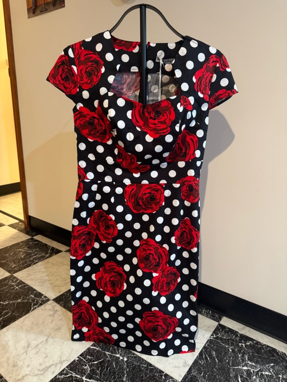 Grace Karin Vintage Style Rockabilly Rose Polka Dot Pencil Dress M NWT Pinup